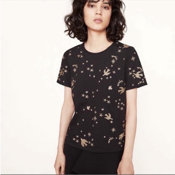 Maje Tops - Maje Terence embroidered cotton t-shirt black/gold